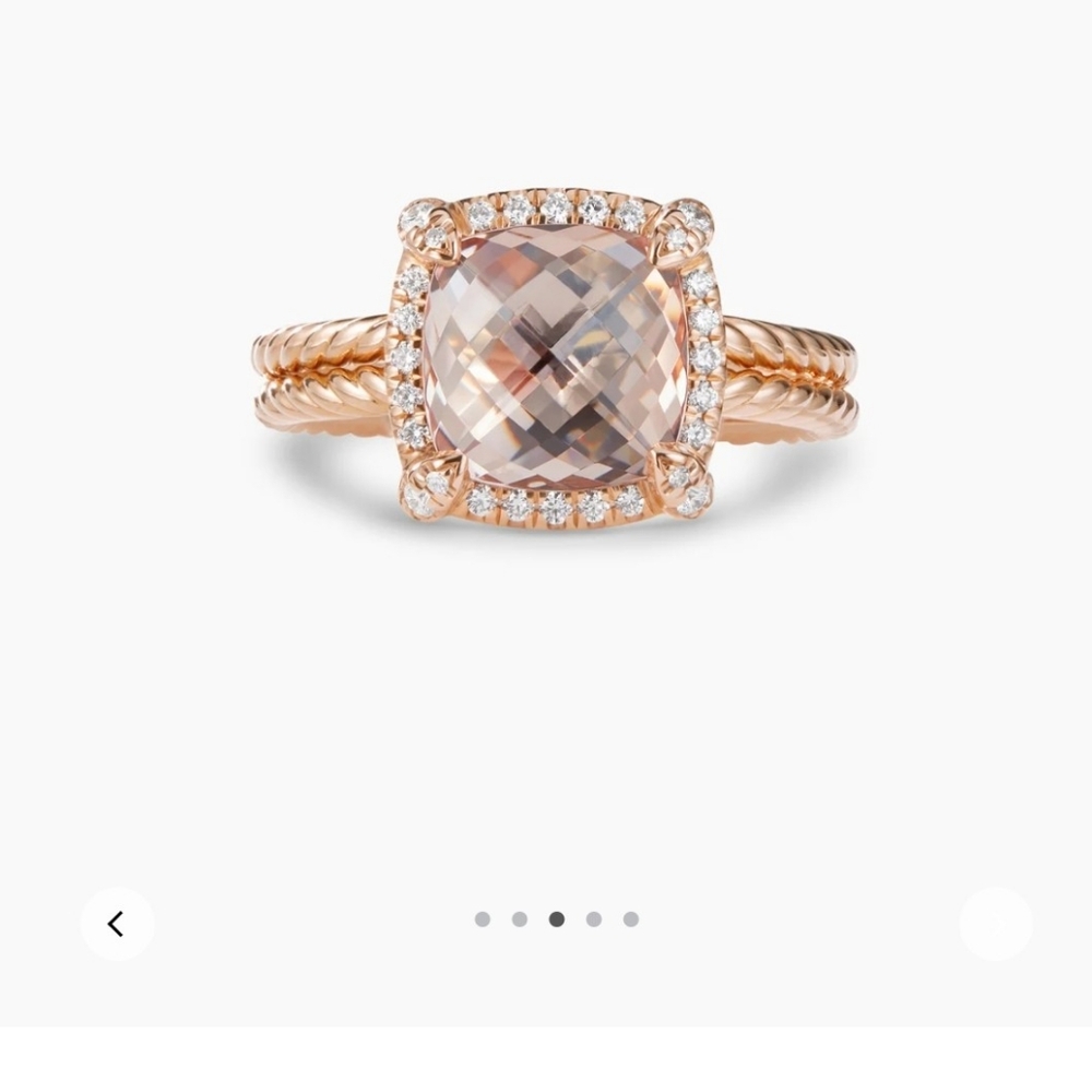 David Yurman 18K Rose Gold Chatelaine Pave Bezel Ring with Morganite and Diamond